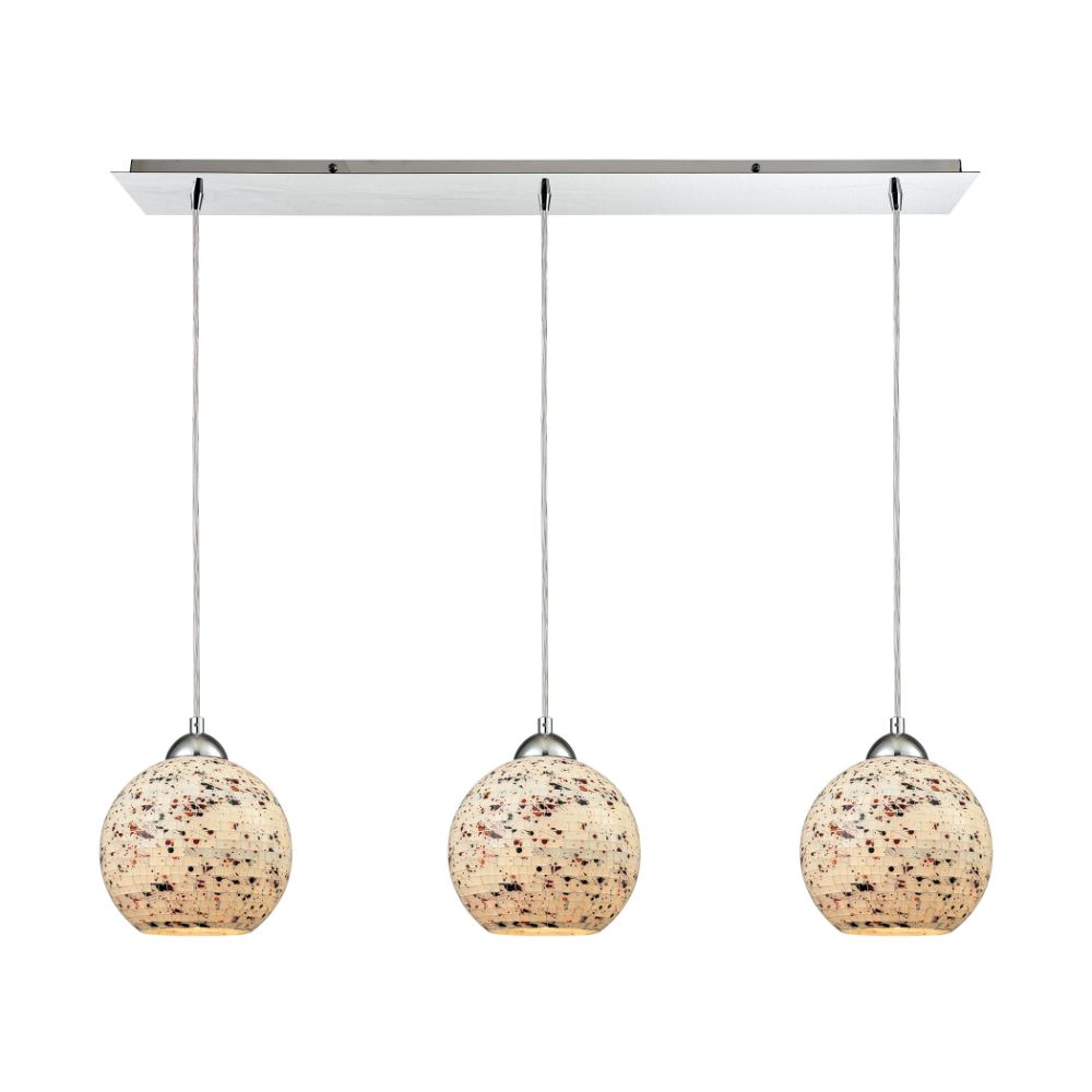Elk Lighting 10741/3LP Spatter 3-Light Linear Mini Pendant Fixture in Polished Chrome with Spatter Mosaic Glass