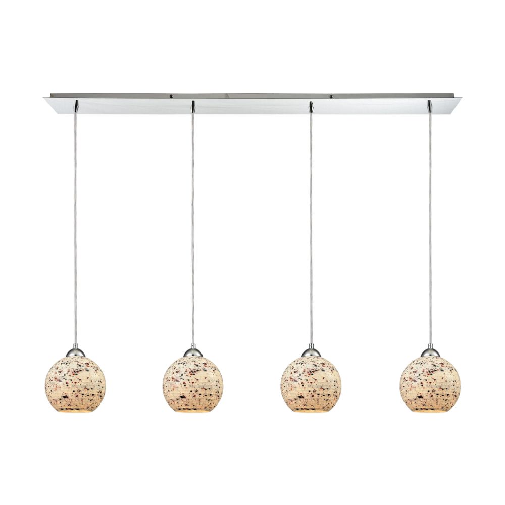 Elk Lighting 10741/4LP Spatter 4-Light Linear Pendant Fixture in Polished Chrome with Spatter Mosaic Glass