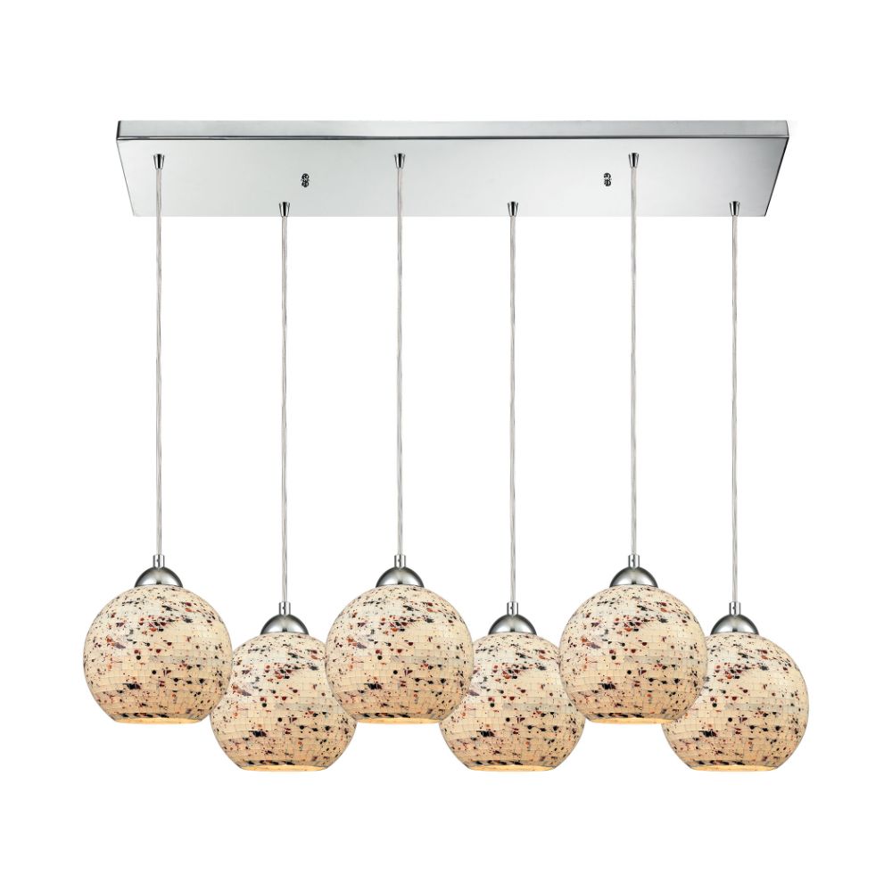 Elk Lighting 10741/6RC Spatter 6-Light Rectangular Pendant Fixture in Polished Chrome with Spatter Mosaic Glass