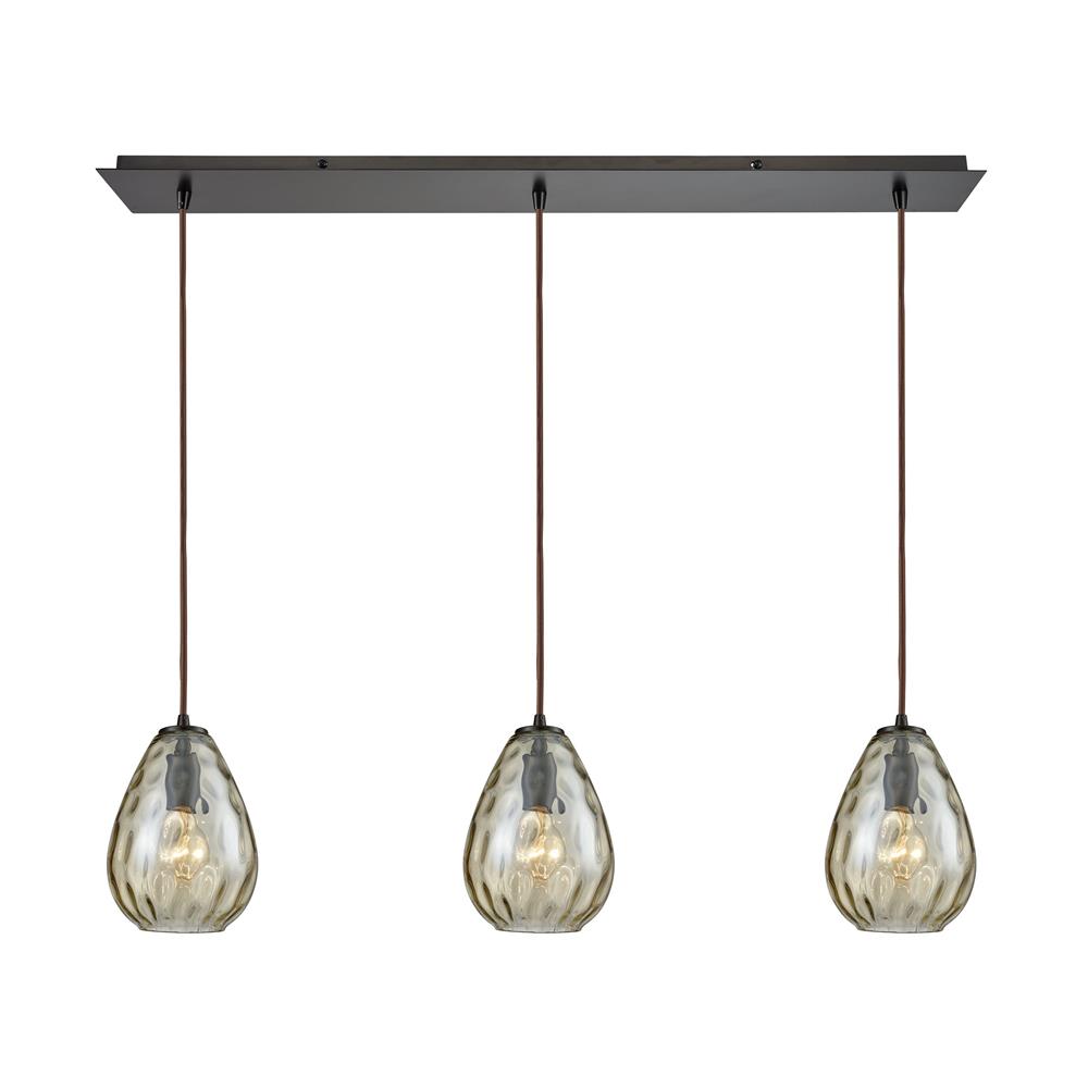 ELK Lighting 10780/3LP Lagoon 3 Light Linear Pan Fixture In Oil Rubbed Bronze With Champagne Plated Water Glass