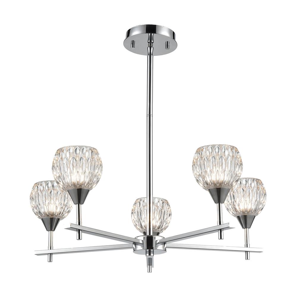 Elk Lighting 10828/5 Kersey 5-Light Chandelier in Polished Chrome with Clear Crystal