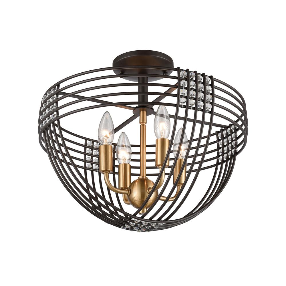 Elk Lighting 11191/4 Concentric 4-Light Semi Flush Mount in Oil Rubbed Bronze with Clear Crystal Beads