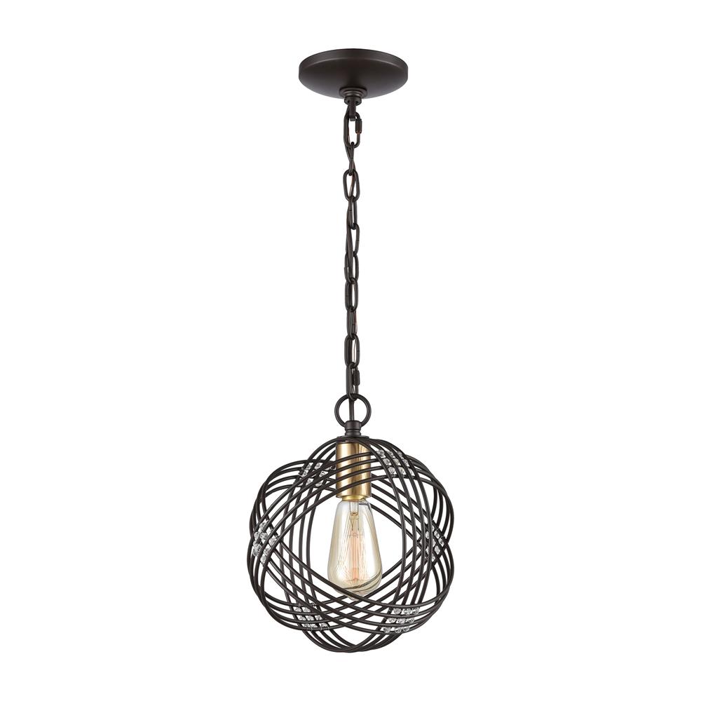 Elk Lighting 11192/1 Concentric 1-Light Mini Pendant in Oil Rubbed Bronze with Clear Crystal Beads