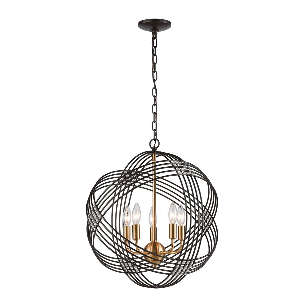 Elk Lighting 11193/5 Concentric 5-Light Pendant in Oil Rubbed Bronze with Clear Crystal Beads