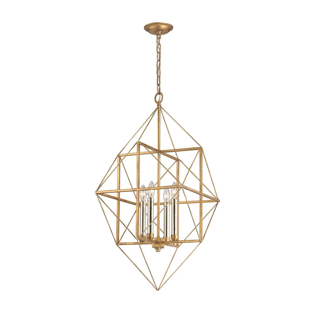 ELK Lighting 1141-005 Connexions 4 Light Pendant In Antique Gold And Silver Leaf