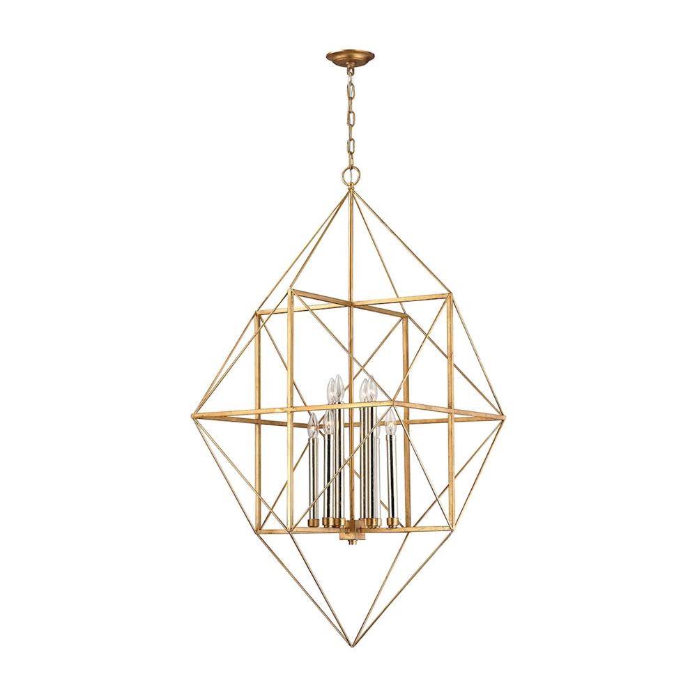ELK Lighting 1141-006 Connexions 8 Light Pendant In Antique Gold And Silver Leaf