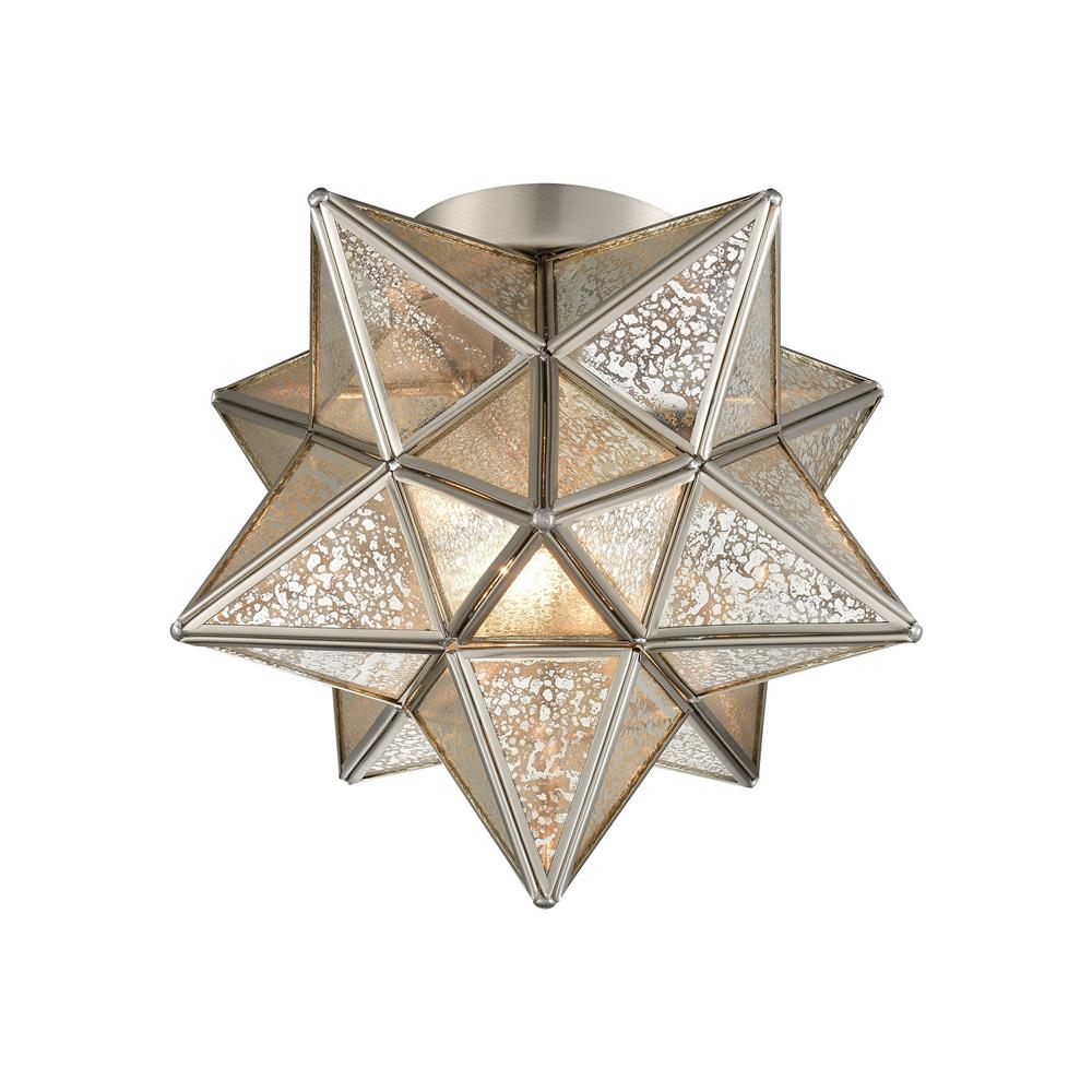 Elk Home 1145-011 Moravian Star 1-Light Flush Mount in Polished Nickel with Silver Mercury Glass in Antique Nickel; Silver Mecury Glass