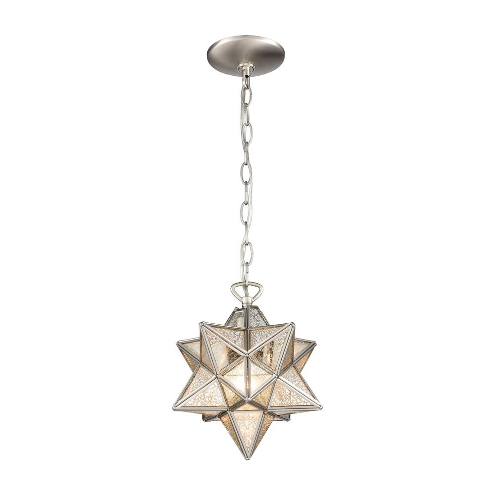Elk Home 1145-016 Moravian Star 1-Light Mini Pendant in Polished Nickel with Silver Mercury Glass - Small in Antique Nickel; Silver Mecury Glass