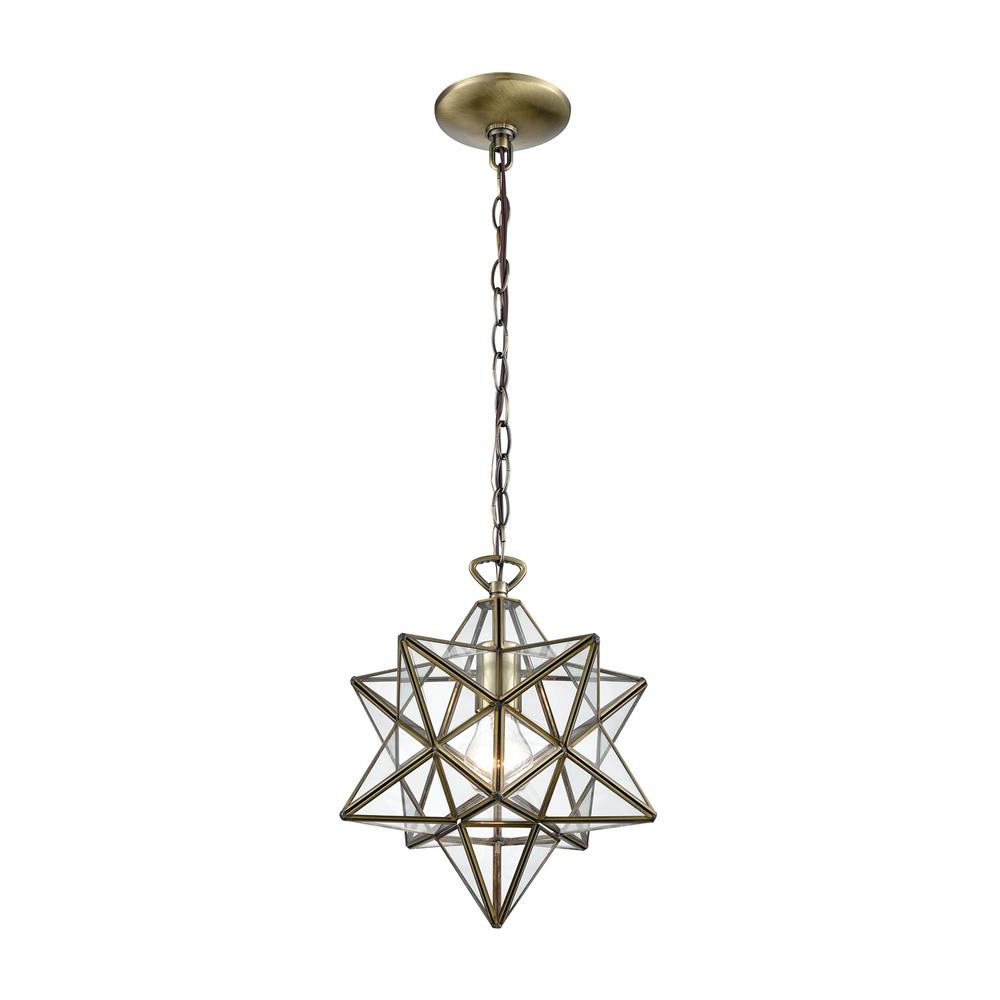 ELK Lighting 1145-020 Moravian Star 1-Light Mini Pendant in Antique Brass with Clear Glass - Large in Antique Brass; Clear Glass