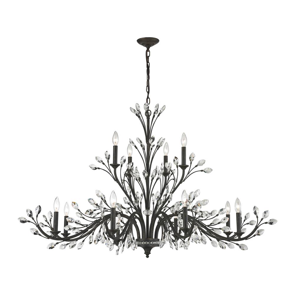 ELK Lighting 11777/8+4 Crystal Branches 12 Light Chandelier In Burnt Bronze
