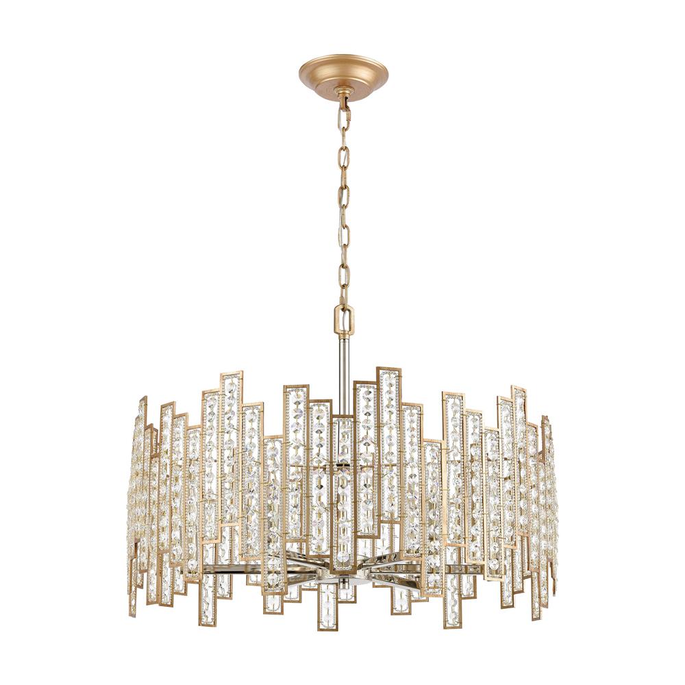 Elk Lighting 12135/6 Equilibrium 6-Light Pendant in Matte Gold with Clear Crystal