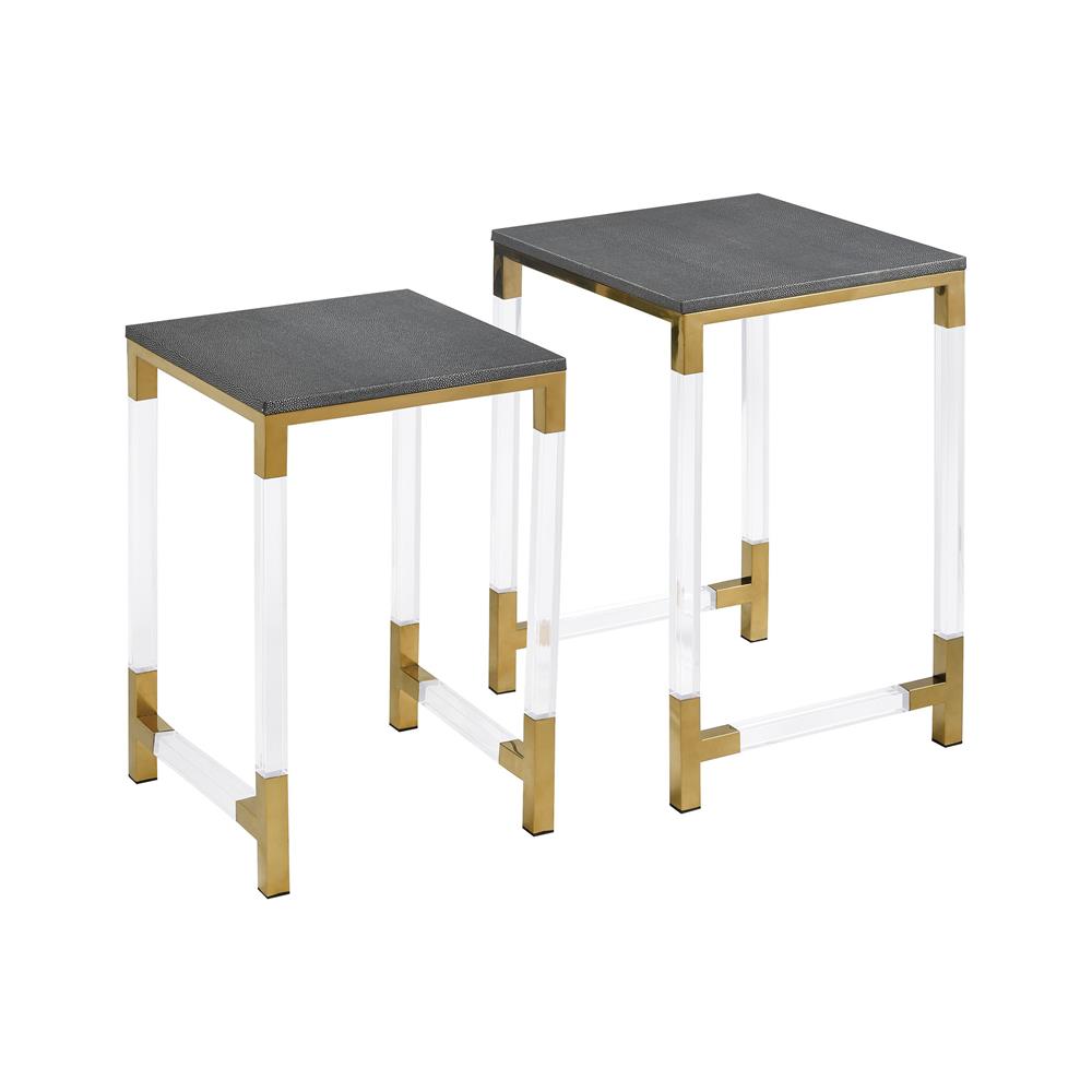 ELK Home 1218-1013/s2 Consulate Nested Tables In Acrylic, Gold Plated Stainless Steel And Grey Faux Leather