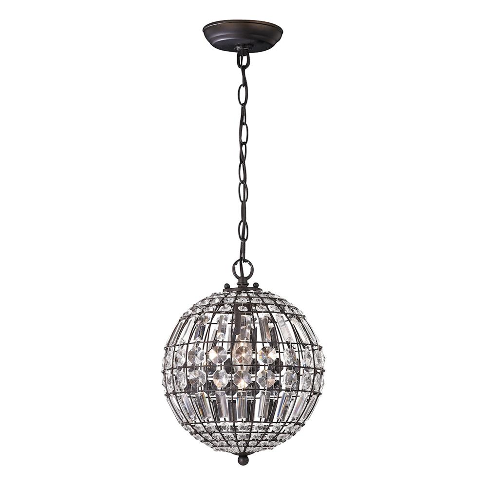 ELK Home 122-015 Round Crystal Mini Pendant in DARK BRONZE WITH CLEAR CRYSTAL