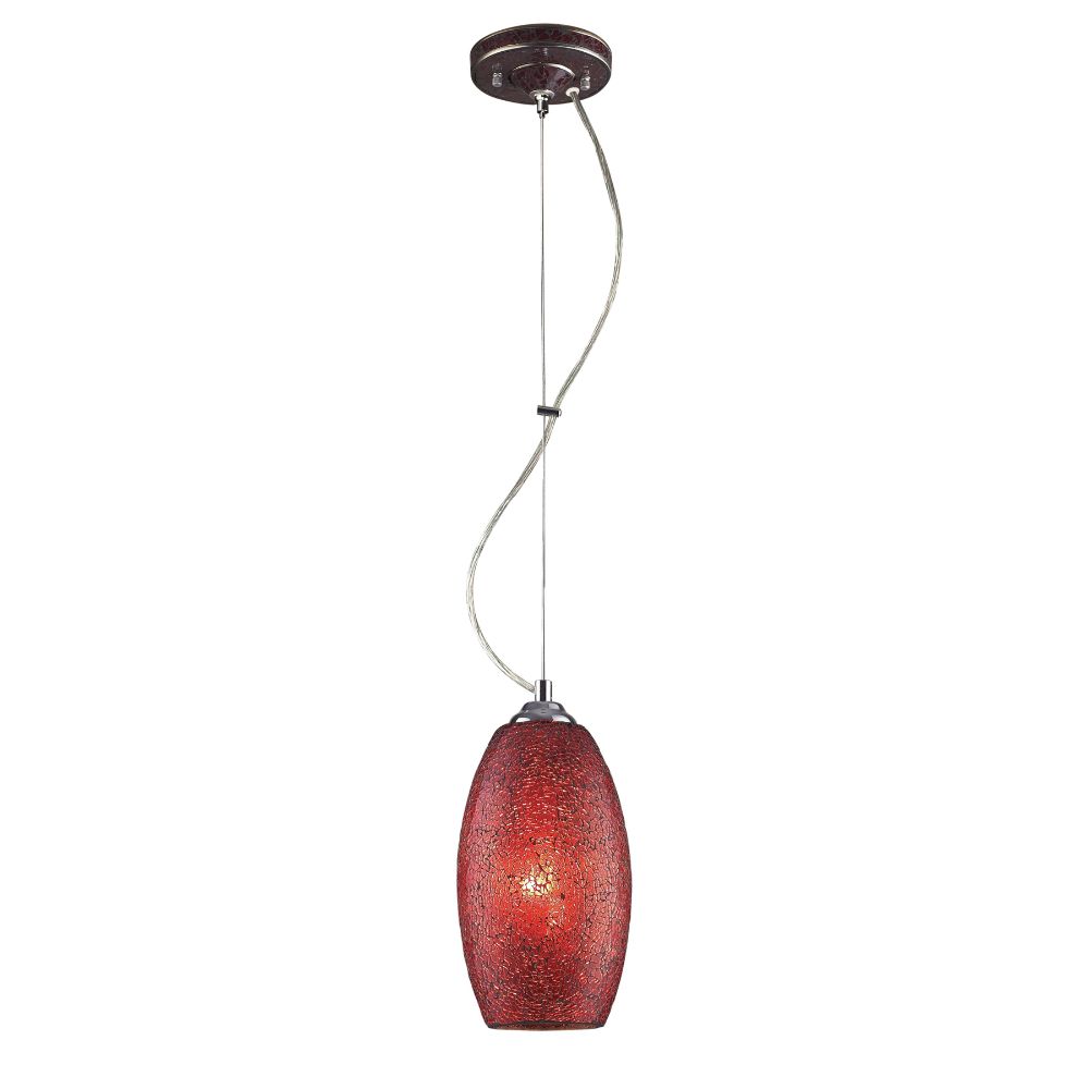 ELK Lighting 1304-1RDC BELLISIMO COLLECTION 1-LIGHT PENDANT in SATIN SILVER with A RED CRACKLED GLASS in Chrome