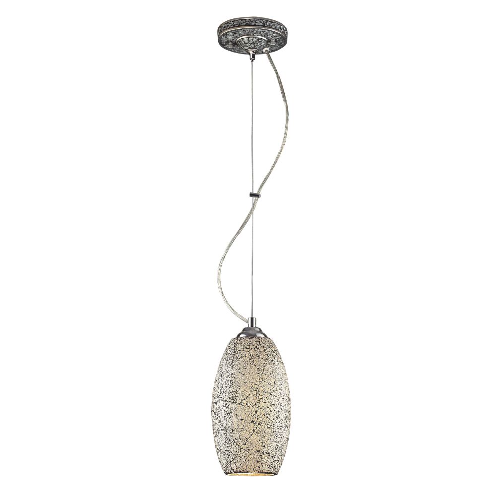 ELK Lighting 1304-1WHC BELLISIMO COLLECTION 1-LIGHT PENDANT in SATIN SILVER with A WHITE CRACKLED GLASS in Chrome
