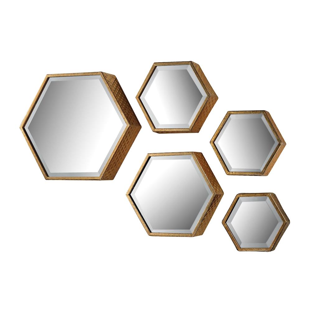 ELK Home 138-170/S5 Set of 5 Hexagonal Mirrors in Gold