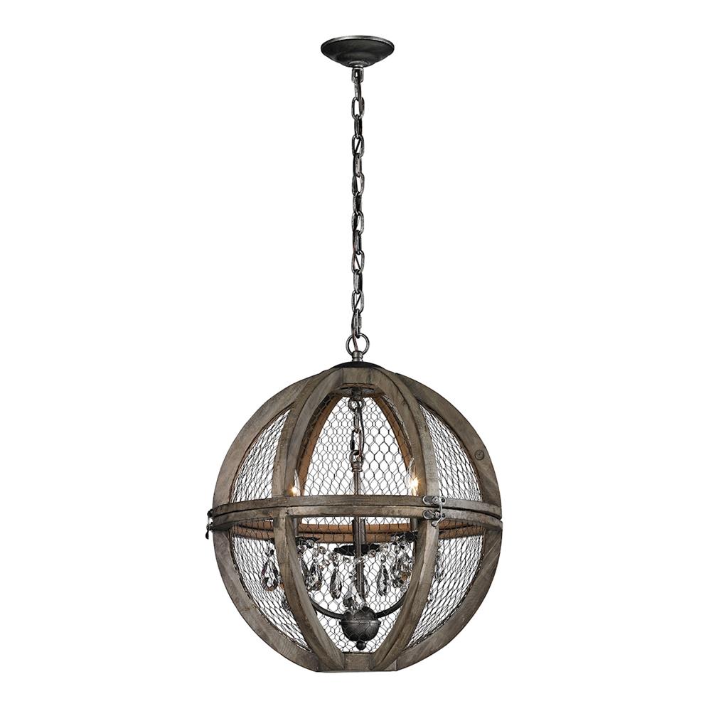 ELK Home 140-007 Small Renaissance Invention Wood And Wire Chandelier in Aged Wood / Bronze / Clear Crystal