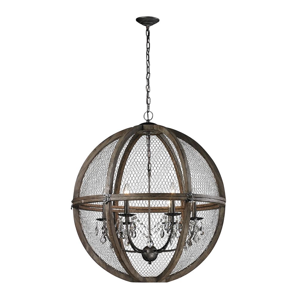 ELK Home 140-008 Large Renaissance Invention Wood And Wire Chandelier in Aged Wood / Bronze / Clear Crystal