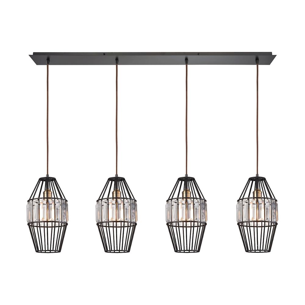 Elk Lighting 14248/4LP Yardley 4-Light Linear Pendant Fixture in Oil Rubbed Bronze with Clear Crystal on Wire Cages