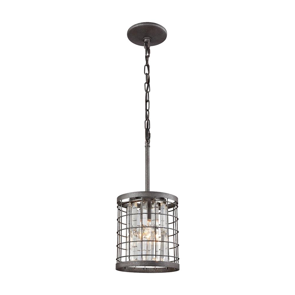 ELK Lighting 14345/1 Nadina 1 Light Pendant In Silverdust Iron With Clear Crystal