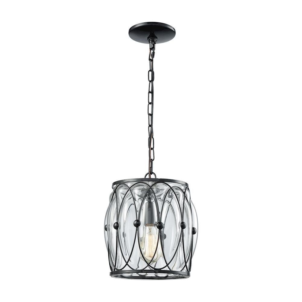 ELK Lighting 14520/1 Adriano 1 Light Pendant In Gloss Black With Clear Blown Glass