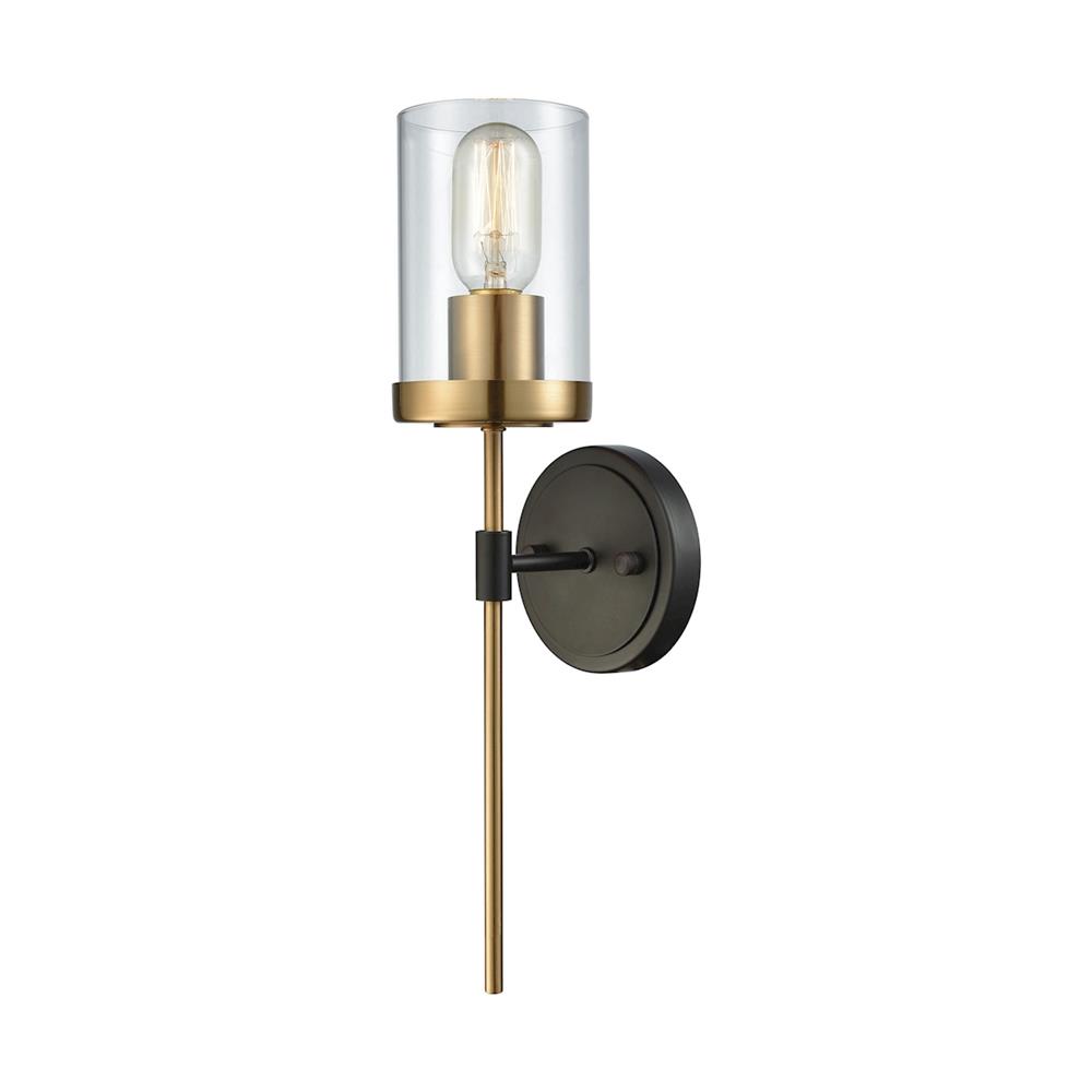 ELK Lighting 14550/1 North Haven 1 Light Wall Sconce In Oil Rubbed Bronze With Satin Brass Accents And Clear Glass