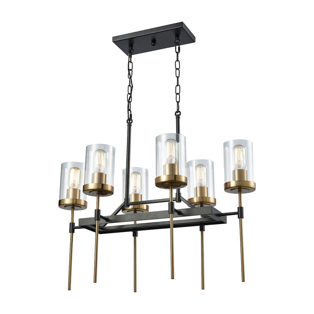 ELK Lighting 14551/6 North Haven 6 Light Chandelier In Oil Rubbed Bronze With Satin Brass Accents And Clear Glass