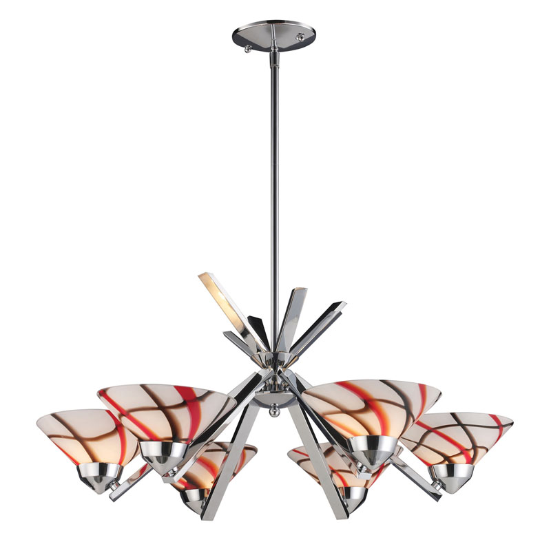 ELK Lighting 1475/6CRW 6 Light Chandelier In Polished Chrome And Creme White Glass