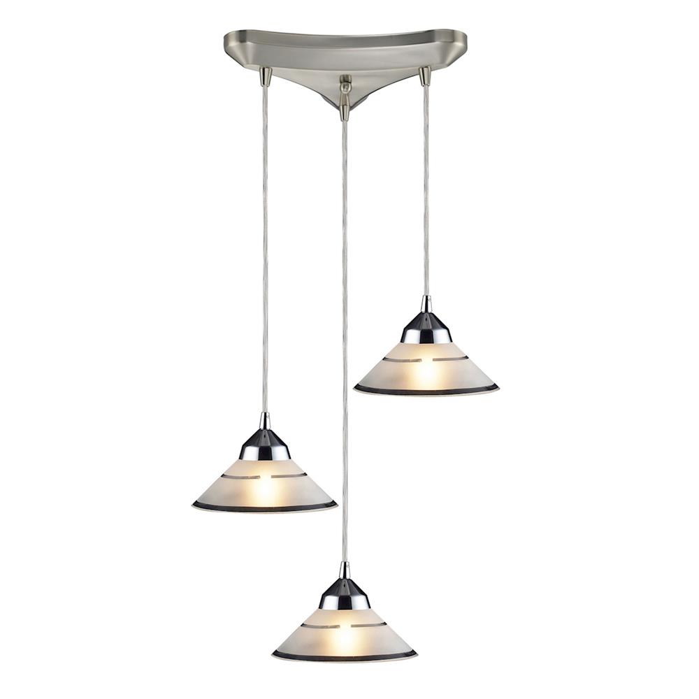 ELK Lighting 1477/3 3 Light Pendant In Polished Chrome And Etched Clear Glass