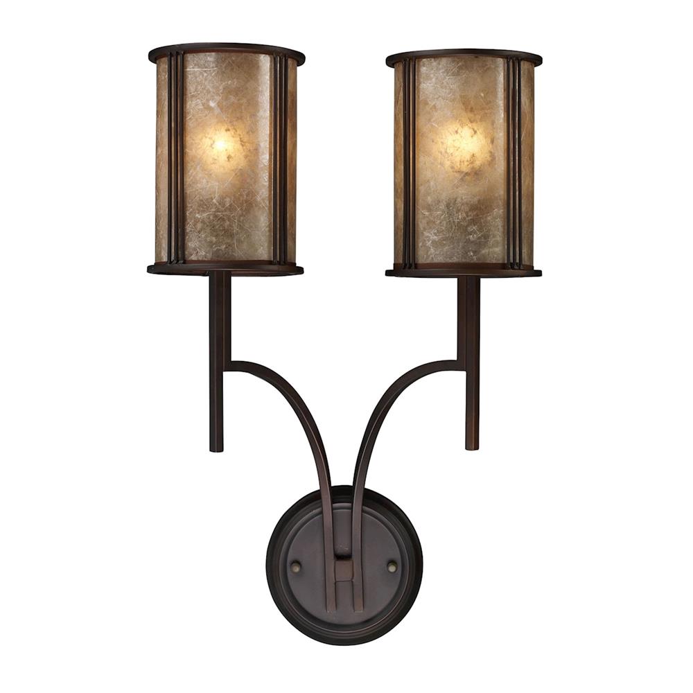 ELK Lighting 15030/2 Barringer 2-Light Sconce In Aged Bronze And Tan Mica Shades