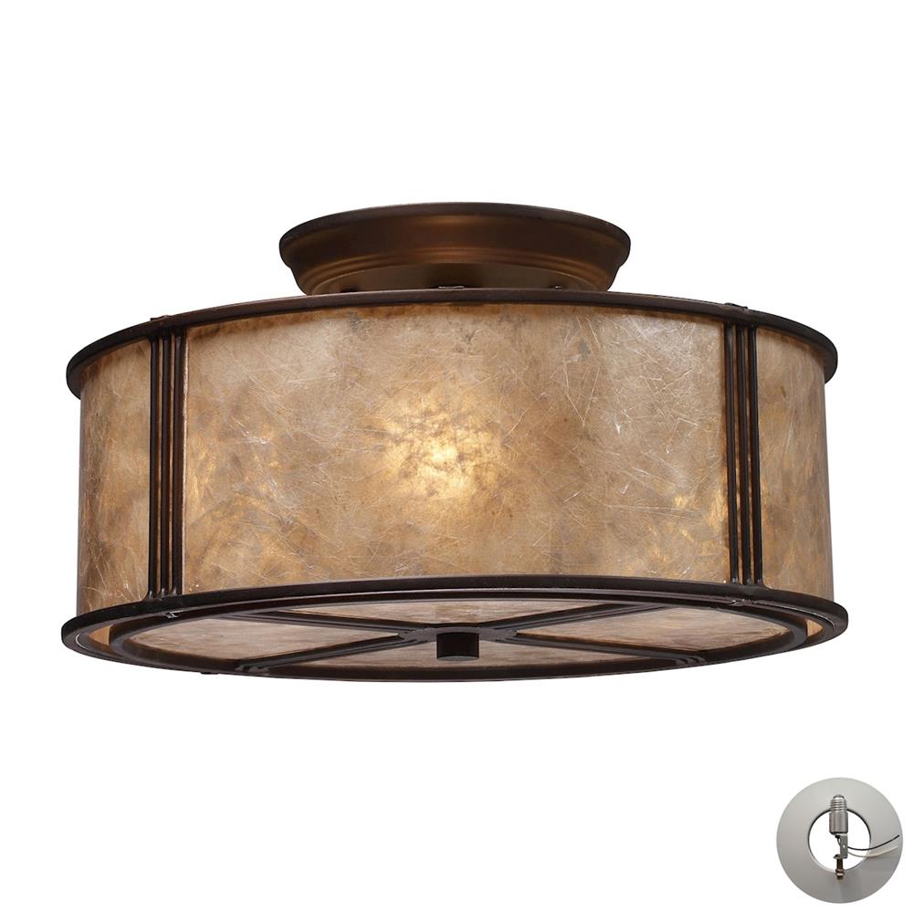 ELK Lighting 15031/3-LA Barringer 3-Light Semi-Flush In Aged Bronze And Tan Mica Shade With Adapter Kit