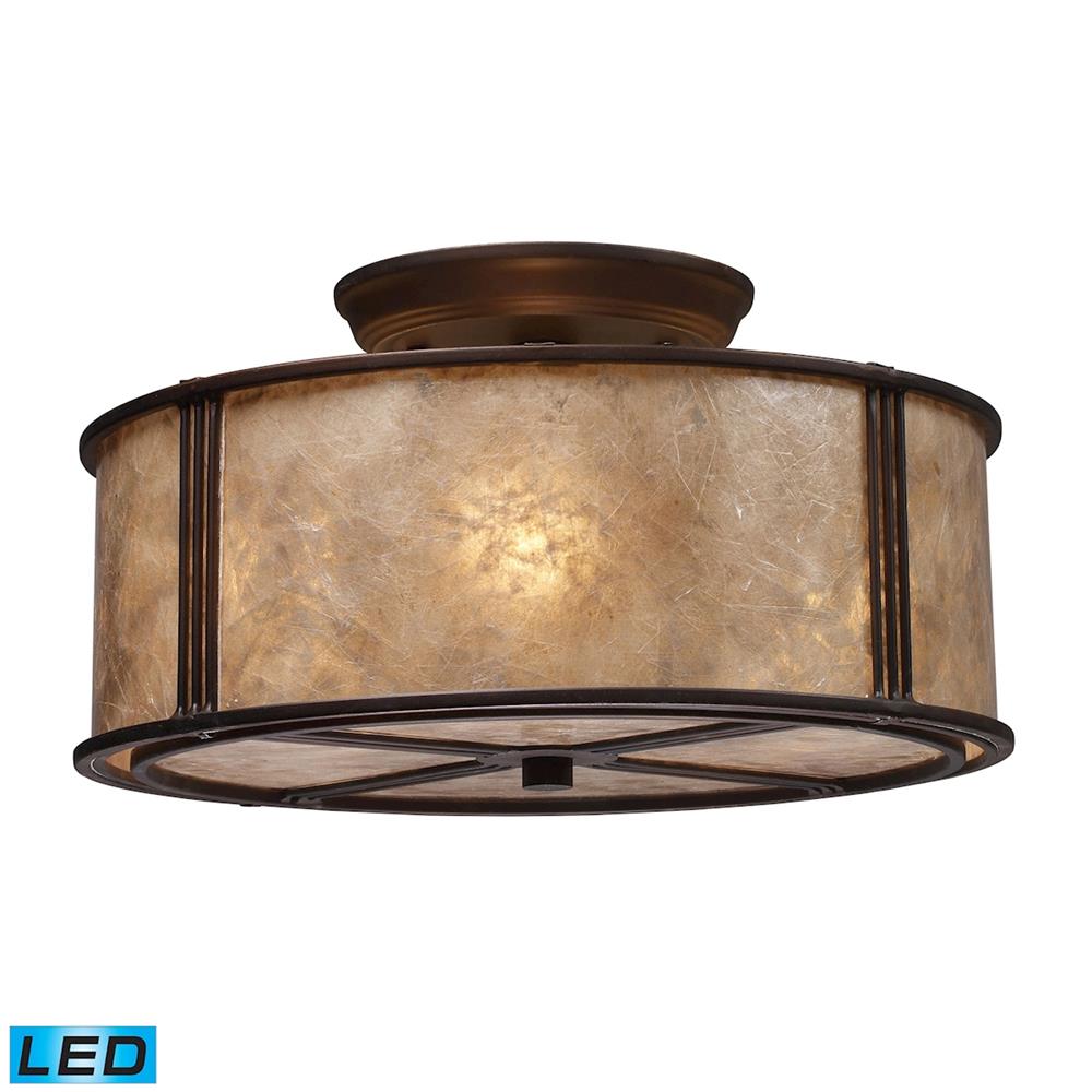 ELK Lighting 15031/3-LED Barringer 3-Light Semi-Flush In Aged Bronze And Tan Mica Shade - LED
