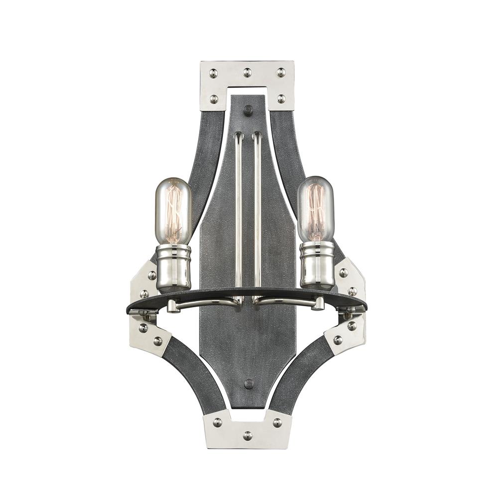 ELK Lighting 15230/2 Riveted Plate 2 Light Wall Sconce in Silverdust Iron / Polished Nickel