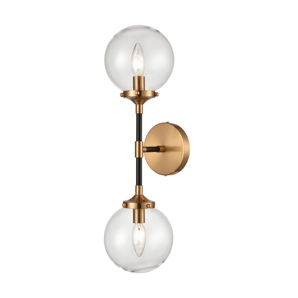 ELK Lighting 15340/2 Boudreaux 2-Light Sconce in Matte Black and Antique Gold with Clear Glass