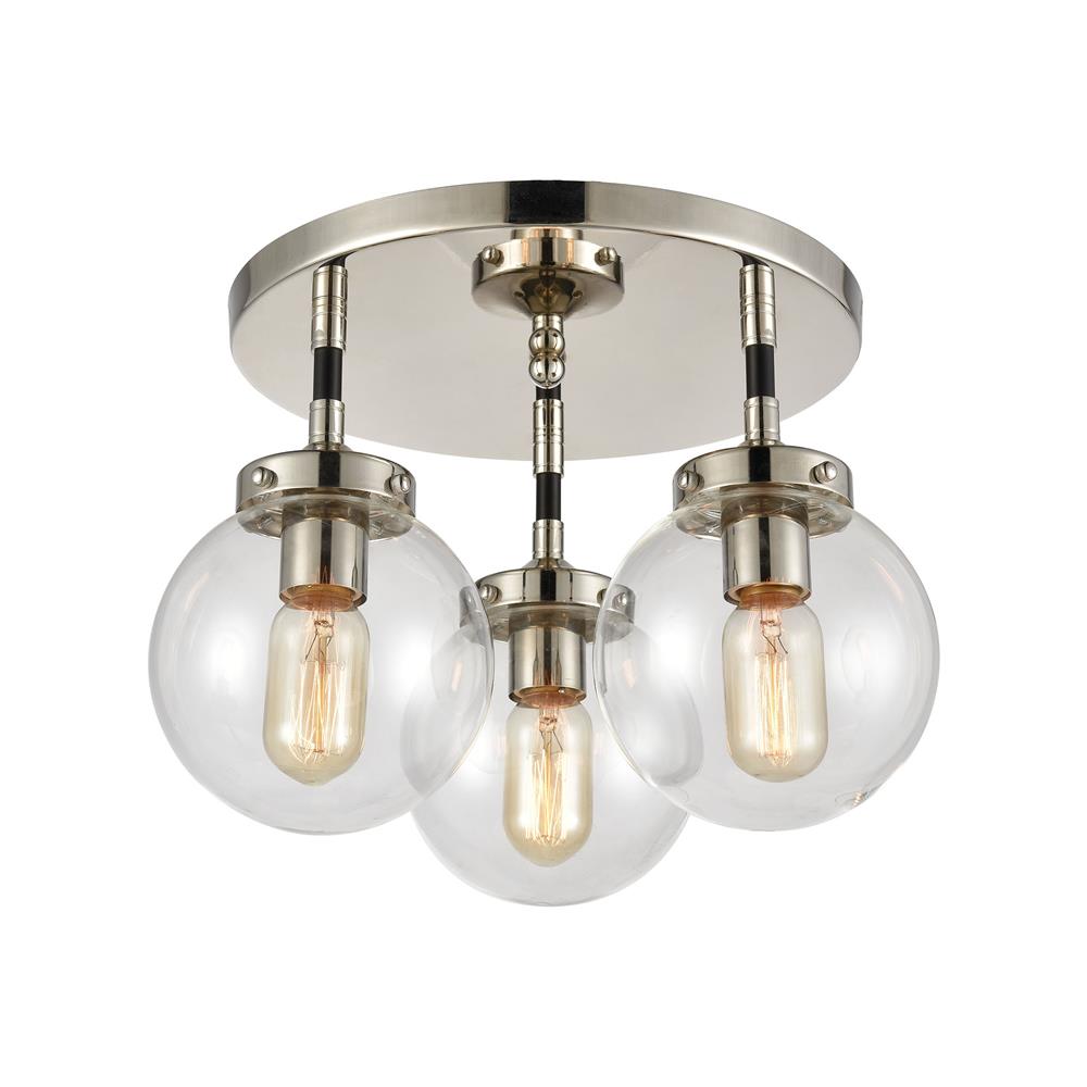 Elk Lighting 15352/3 Boudreaux 3-Light Semi Flush Mount in Polished Nickel with Clear Glass