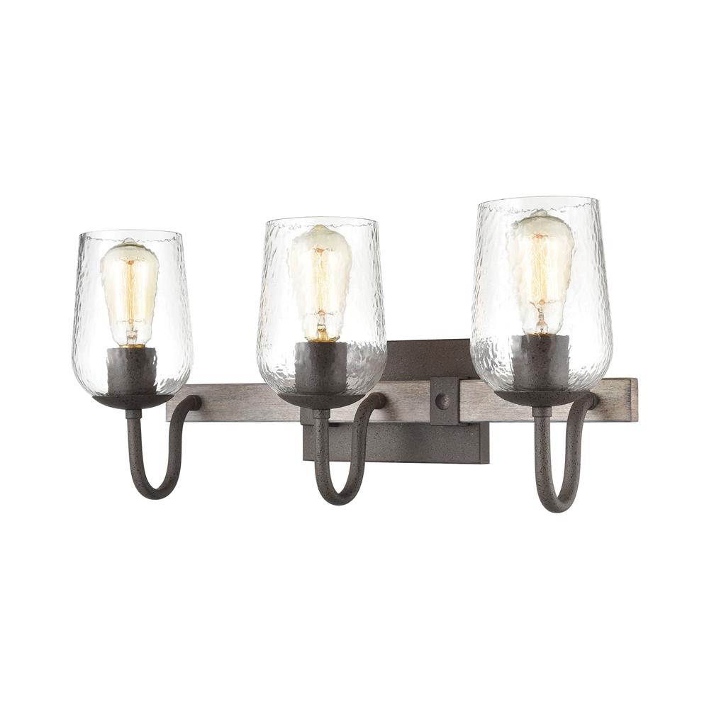 Elk Lighting 15372/3 Dillon 3-Light Vanity Light in Vintage Rust with Clear Hammered Glass