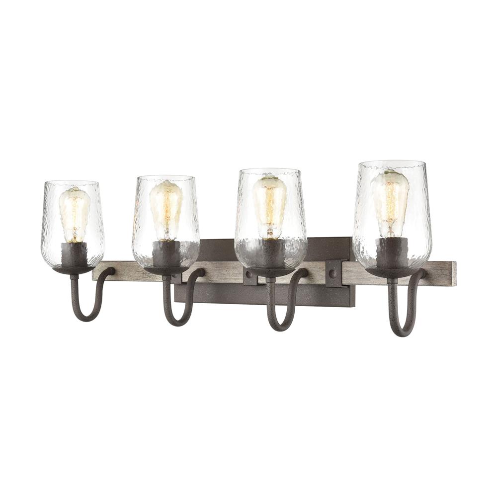 Elk Lighting 15373/4 Dillon 4-Light Vanity Light in Vintage Rust with Clear Hammered Glass