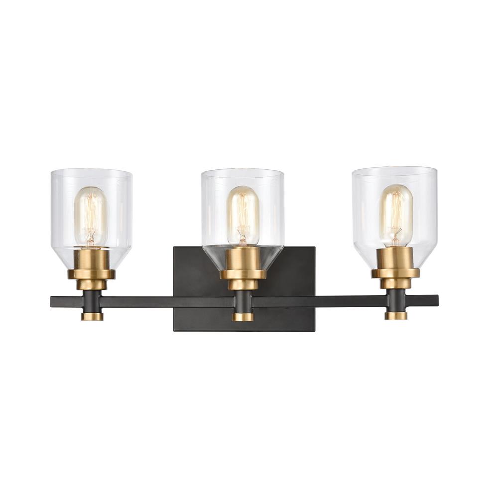 Elk Lighting 15402/3 Cambria 3-Light Vanity Light in Matte Black with Clear Glass