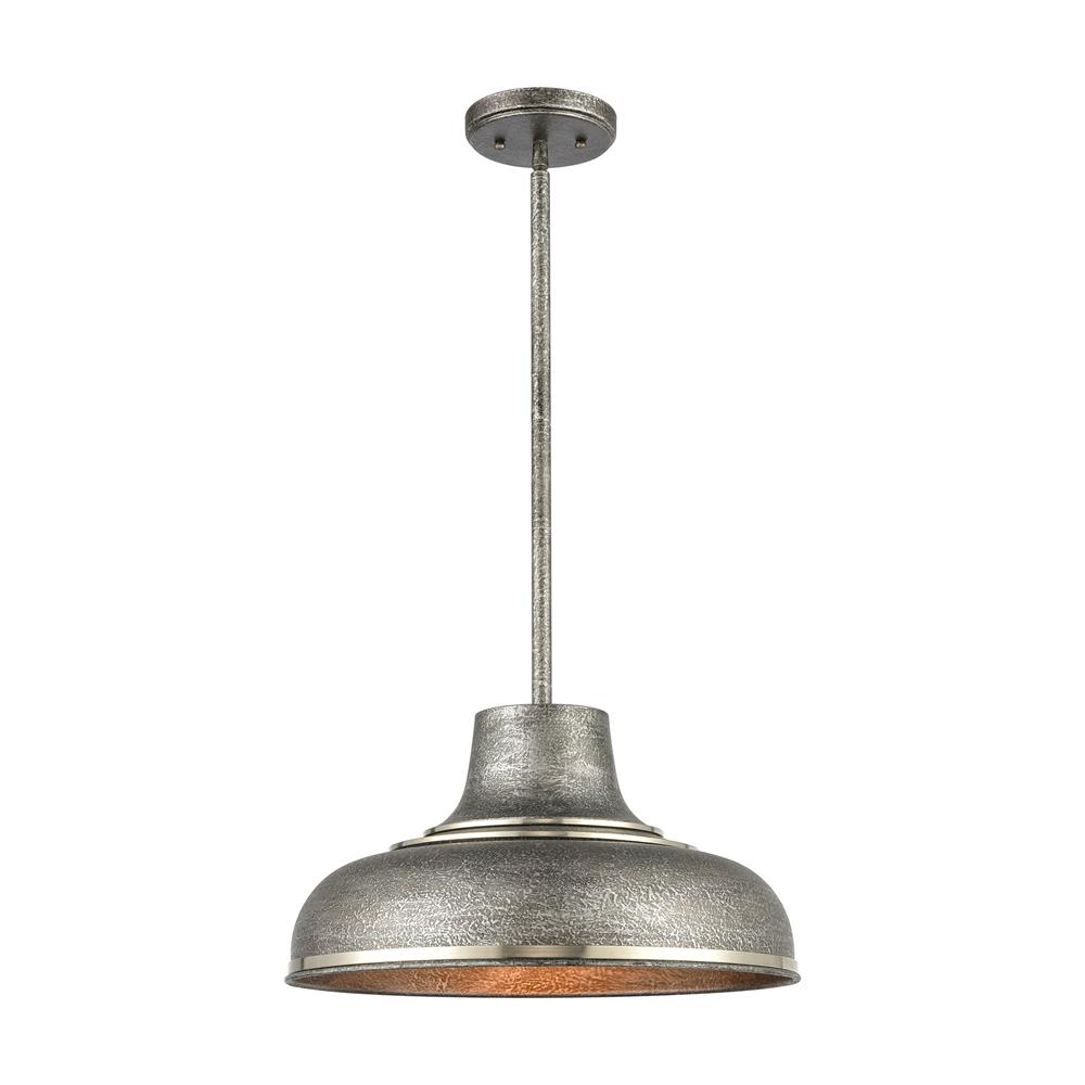 ELK Lighting 15575/1 Kerin 1-Light Pendant in Polished Nickel with Textured Silvery Gray Metal Shade