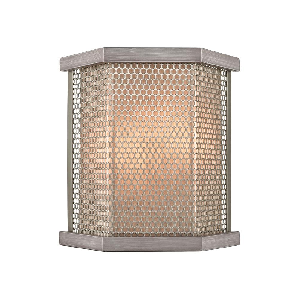 ELK Lighting 15661/2 Crestler 2-Light Sconce in Weathered Zinc and Polished Nickel Mesh with Beige Fabric Shade