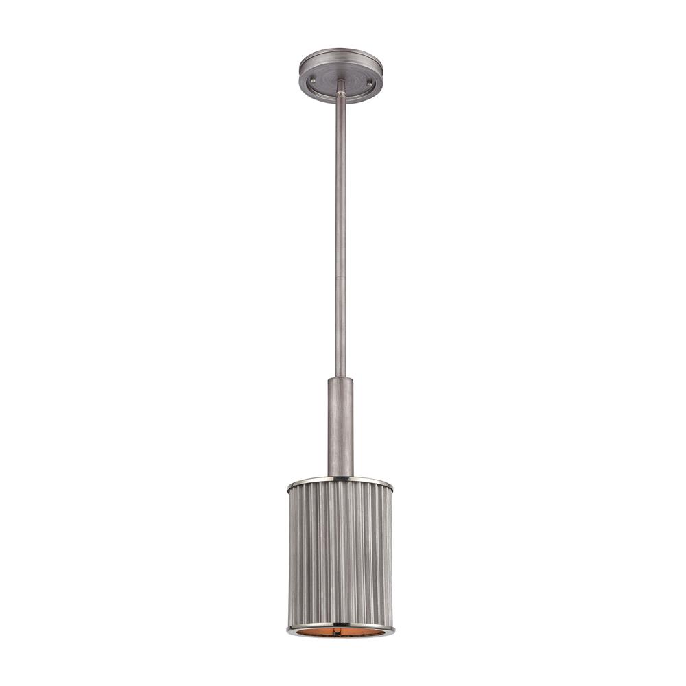 ELK Lighting 15926/1 Corrugated Steel 1-Light Mini Pendant in Weathered Zinc with Corrugated Metal