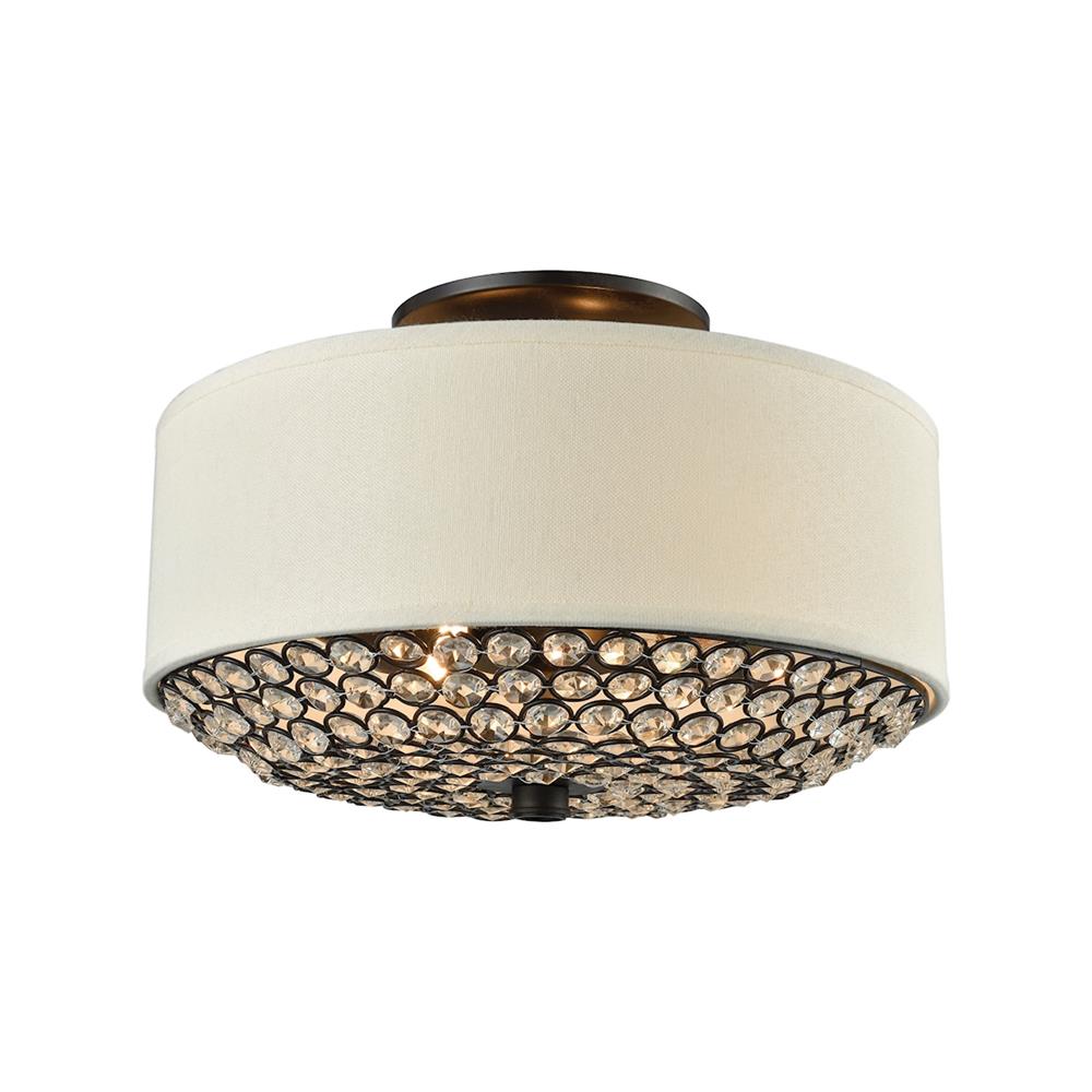 ELK Lighting 15979/2 Webberville 2 Light Semi Flush In Oil Rubbed Bronze With Beige Shade And Clear Crystals