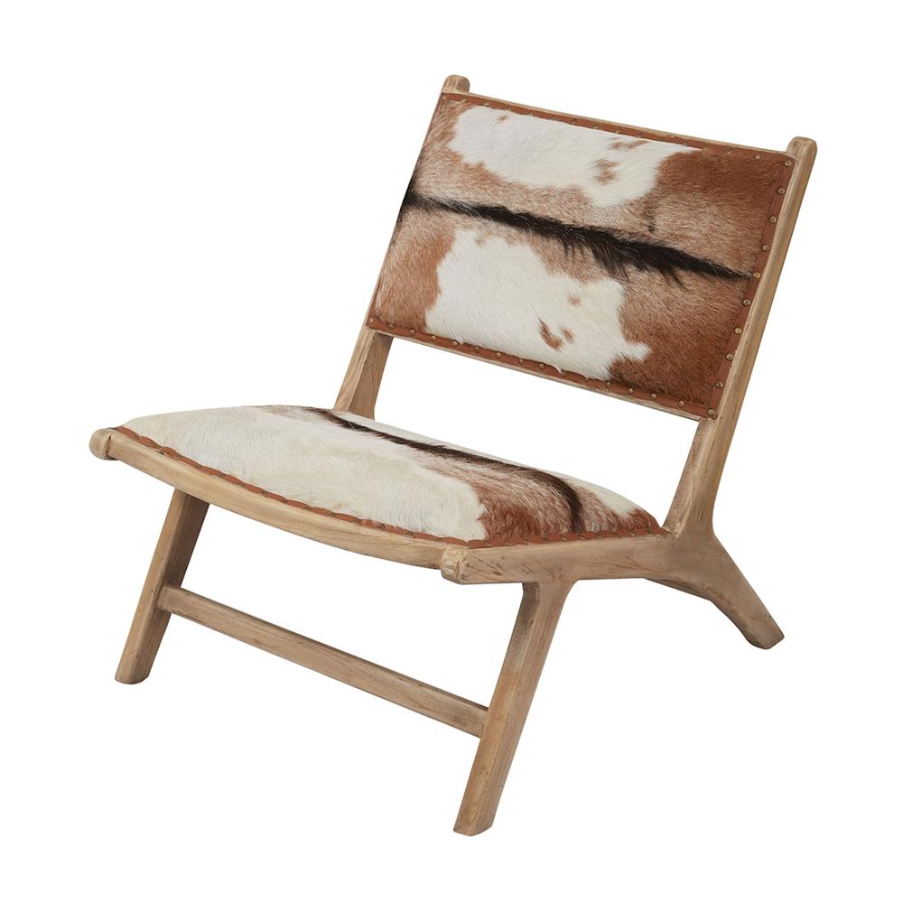 ELK Home 161-005 Goatskin Leather Lounger in Natural Hide / Mid Tone Wood