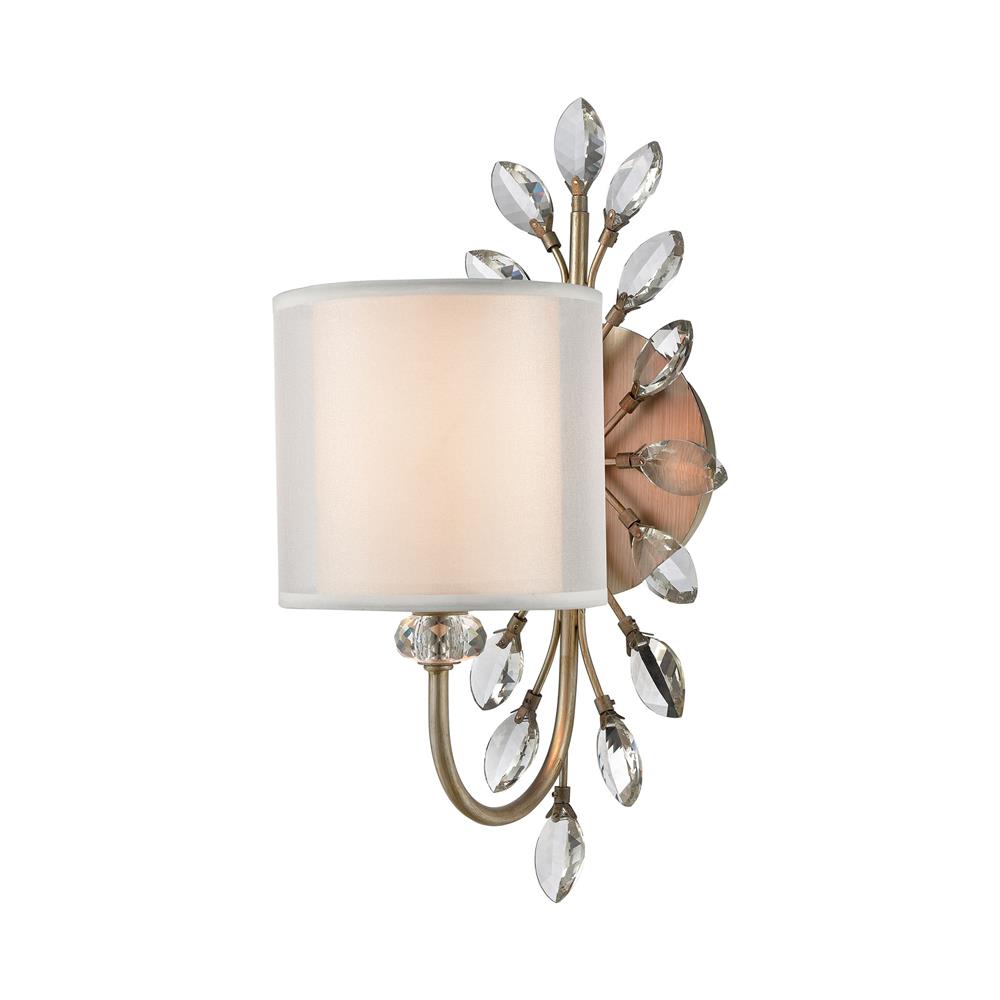Elk Lighting 16276/1 Asbury 1-Light Vanity Light in Aged Silver with White Fabric Shade Inside Silver Organza Shade