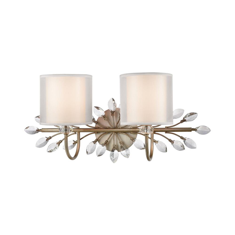 Elk Lighting 16277/2 Asbury 2-Light Vanity Light in Aged Silver with White Fabric Shade Inside Silver Organza Shade