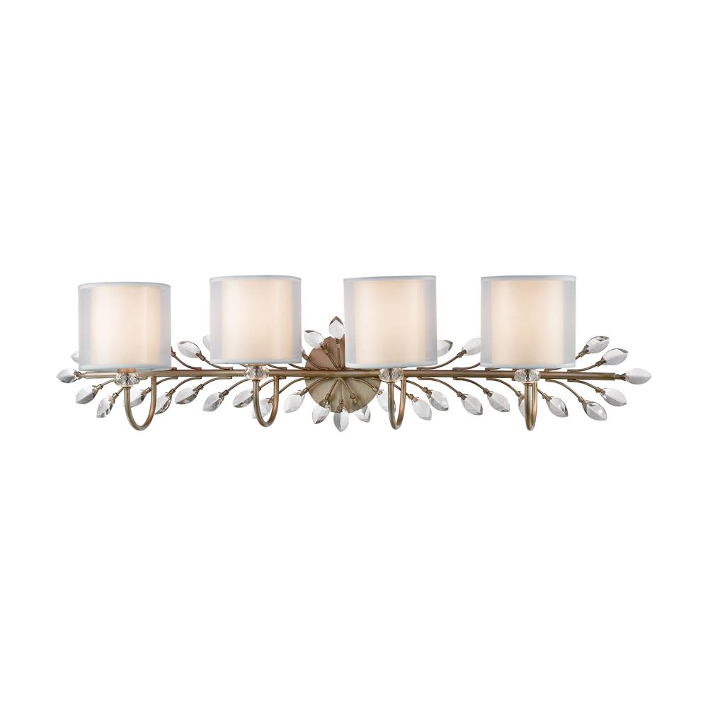 ELK Lighting 16279/4 Asbury 4-Light Vanity Light in Aged Silver with White Fabric Shade Inside Silver Organza Shade