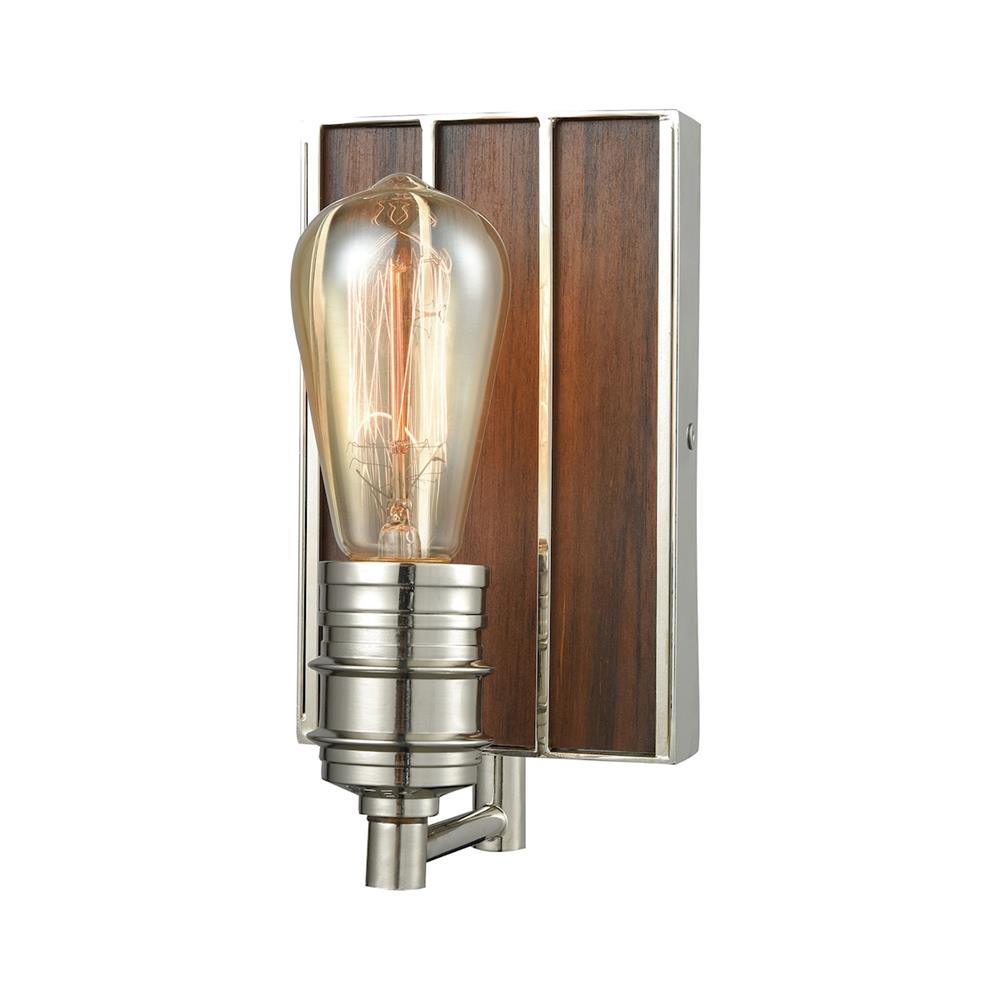 ELK Lighting 16430/1 Brookweiler 1 Light Vanity In Polished Nickel With Dark Wood Backplate