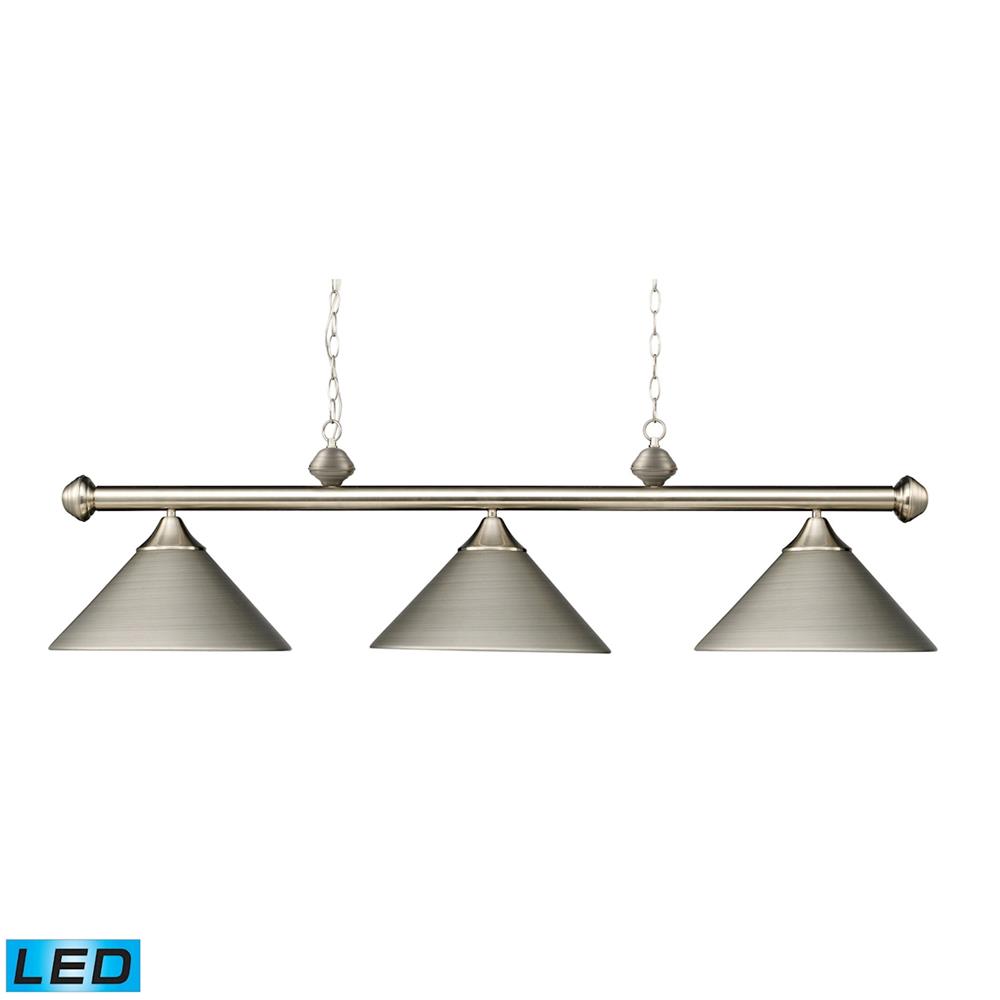 ELK Lighting 168-SN-LED Casual Traditions 3-Light Billiard/Island In Satin Nickel With Metal Shades - LED
