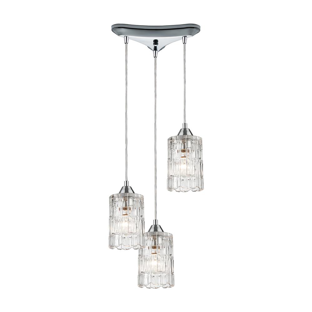 Elk Lighting 17414/3 Ezra 3-Light Pendant in Polished Chrome with Textured Clear Crystal