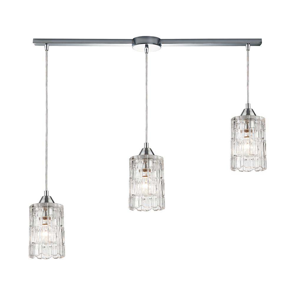 Elk Lighting 17414/3L Ezra 3-Light Pendant in Polished Chrome with Textured Clear Crystal
